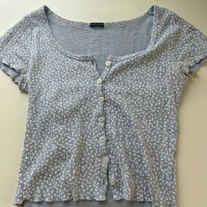 Brandy Melville blue floral button down top! Barely worn! One size fits all!